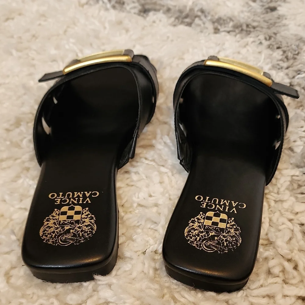 Vince Camuto Black Mules with Gold Accent - Picture 3 of 6